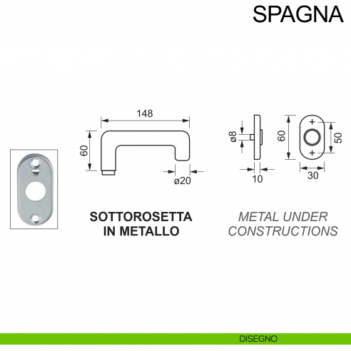 Maniglia antincendio in acciaio per porta con rosetta ovale foro yale Spagna Fimet Inox disegno