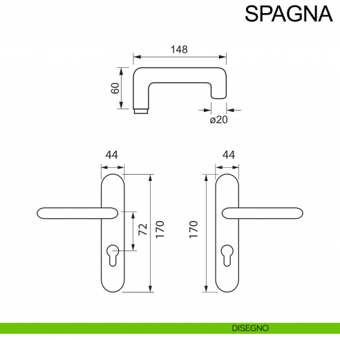 Maniglia con placca in acciaio per porta tagliafuoco foro yale Spagna Fimet Inox