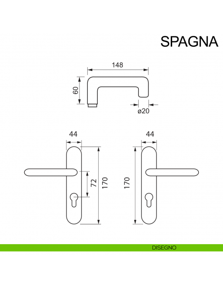 Maniglia con placca in acciaio per porta tagliafuoco foro yale Spagna Fimet Inox