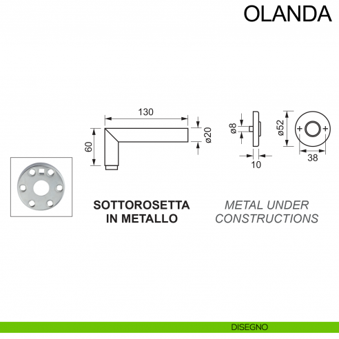 Maniglia per porta antincendio in acciaio con rosetta tonda foro yale Olanda Fimet Inox disegno