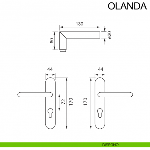 Maniglia tagliafuoco con placca in acciaio per porta foro yale Olanda Fimet Inox disegno