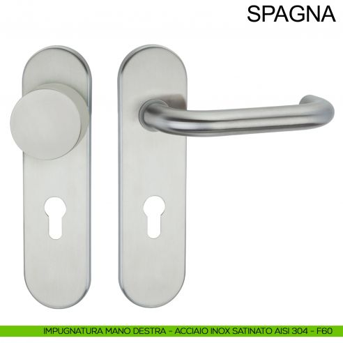 Maniglia con placca e pomolo fisso in acciaio per porta tagliafuoco foro yale Spagna Fimet Inox