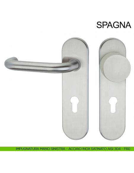 Maniglia con placca e pomolo fisso in acciaio per porta tagliafuoco foro yale Spagna Fimet Inox