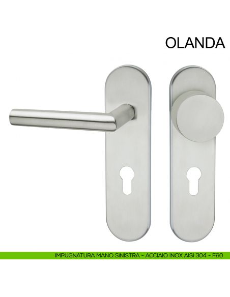 Maniglia antincendio con placca e pomolo fisso in acciaio per porta foro yale Olanda Fimet Inox acciaio AISI 304 sinistra