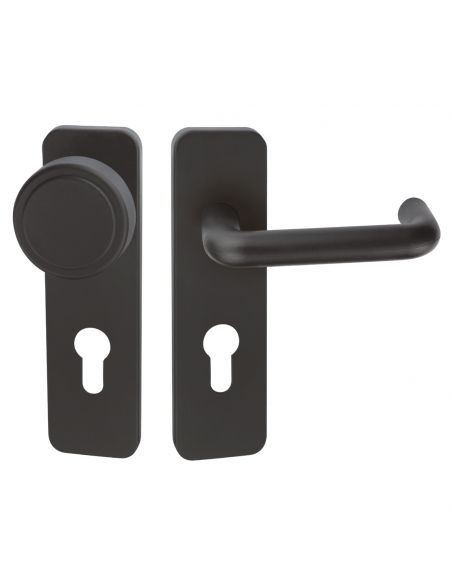 Maniglia nera tagliafuoco con placca e pomolo fisso in acciaio per porta foro yale Spagna Fimet Inox