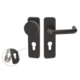 Maniglia nera tagliafuoco con placca e pomolo fisso in acciaio per porta foro yale Spagna Fimet Inox 2