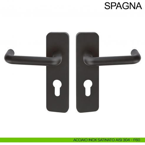 Maniglia antincendio in acciaio nera con placca per porta foro yale Spagna Fimet Inox fibra di vetro