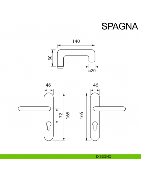 Maniglia antincendio in acciaio nera con placca per porta foro yale Spagna Fimet Inox disegno