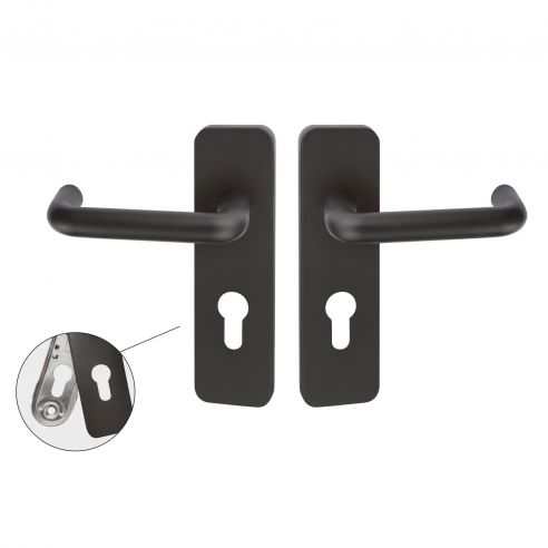 Maniglia antincendio in acciaio nera con placca per porta foro yale Spagna Fimet Inox