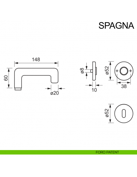Maniglia in acciaio per porta Spagna Fimet Inox disegno foro patent