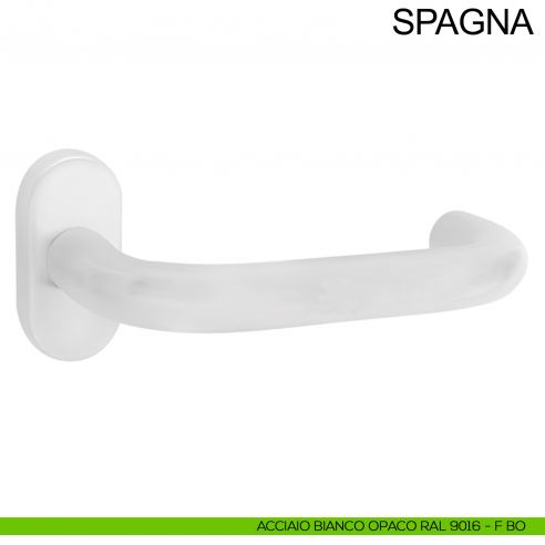 Maniglia in acciaio per porta Spagna Fimet Inox rosetta ovale bianco opaco RAL 9016