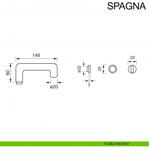 Maniglia in acciaio per porta con rosetta mini Spagna Fimet Inox disegno foro patent