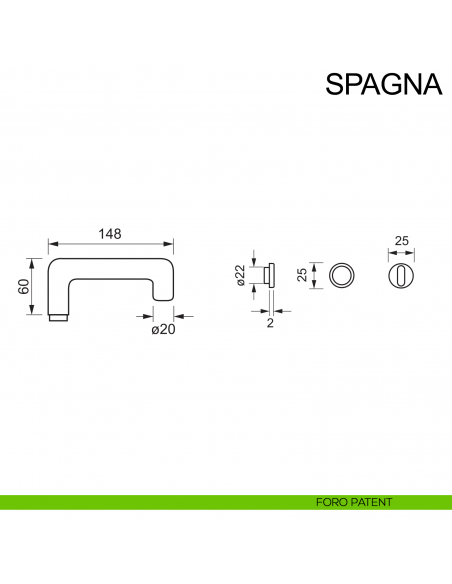 Maniglia in acciaio per porta con rosetta mini Spagna Fimet Inox disegno foro patent
