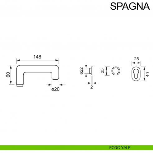 Maniglia in acciaio per porta con rosetta mini Spagna Fimet Inox disegno foro yale