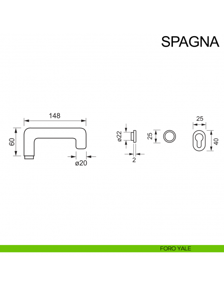 Maniglia in acciaio per porta con rosetta mini Spagna Fimet Inox disegno foro yale