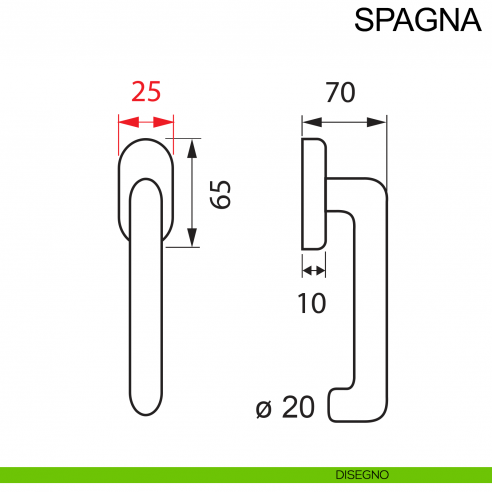 Maniglia con rosetta stretta in acciaio per finestra DK Spagna Fimet Inox disegno