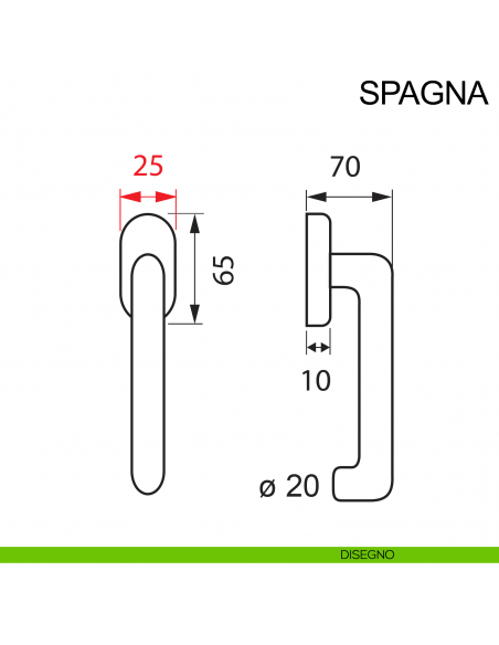 Maniglia con rosetta stretta in acciaio per finestra DK Spagna Fimet Inox disegno