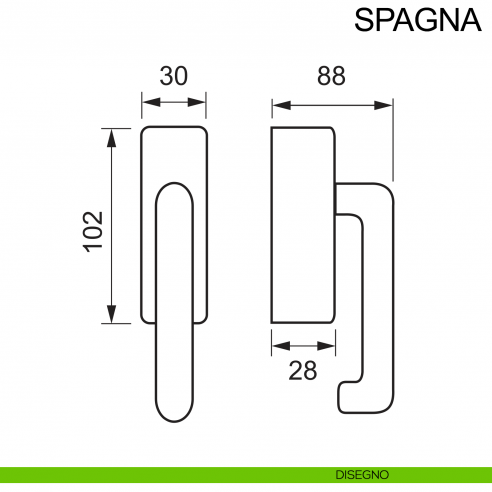 Maniglia con chiave in acciaio per finestra DK Spagna Fimet Inox disegno