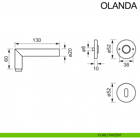 Maniglia in acciaio per porta Olanda Fimet Inox disegno foro patent