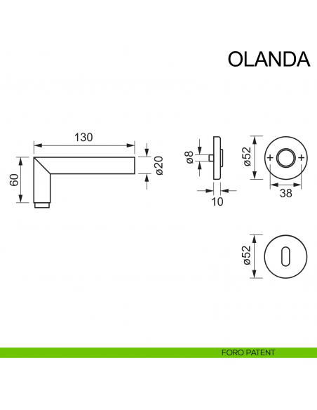 Maniglia in acciaio per porta Olanda Fimet Inox disegno foro patent