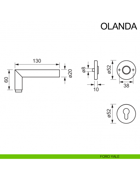Maniglia in acciaio per porta Olanda Fimet Inox disegno foro yale