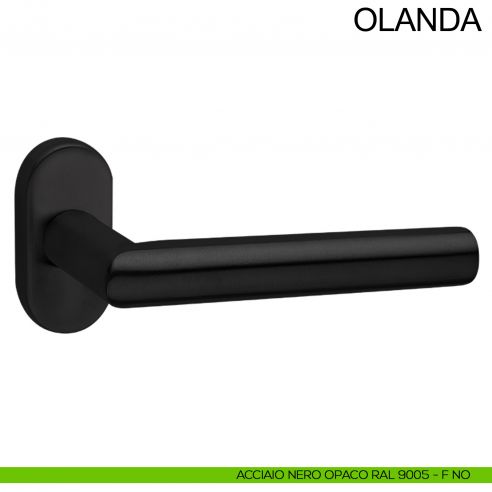 Maniglia in acciaio con rosetta ovale per porta Olanda Fimet Inox nero opaco RAL 9005
