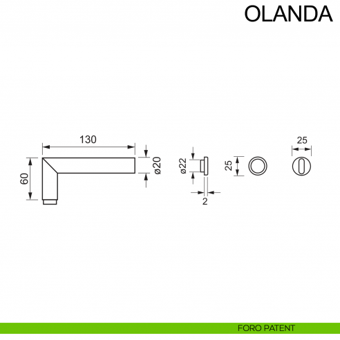 Maniglia in acciaio con rosetta mini per porta Olanda Fimet Inox disegno foro patent