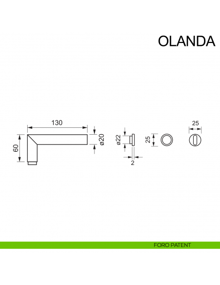 Maniglia in acciaio con rosetta mini per porta Olanda Fimet Inox disegno foro patent