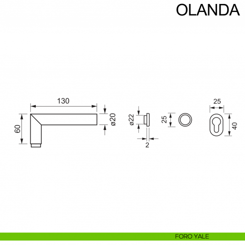 Maniglia in acciaio con rosetta mini per porta Olanda Fimet Inox disegno foro yale
