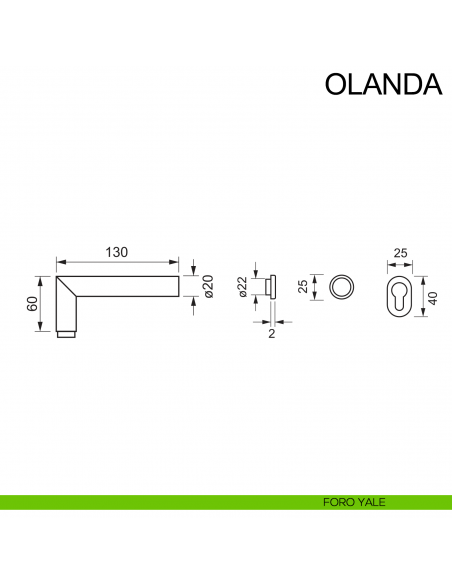 Maniglia in acciaio con rosetta mini per porta Olanda Fimet Inox disegno foro yale