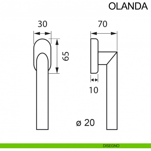 Maniglia in acciaio per finestra DK Olanda Fimet Inox disegno