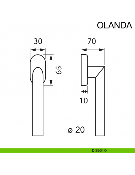 Maniglia in acciaio per finestra DK Olanda Fimet Inox disegno