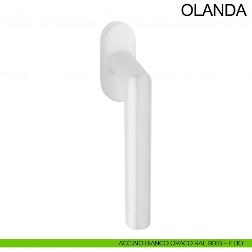 Maniglia per finestra con rosetta stretta in acciaio DK Olanda Fimet Inox bianco opaco RAL 9016