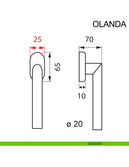 Maniglia per finestra con rosetta stretta in acciaio DK Olanda Fimet Inox disegno