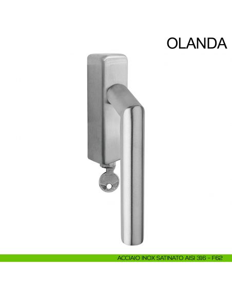 Maniglia in acciaio per finestra con chiave DK Olanda Fimet Inox acciaio AISI 316