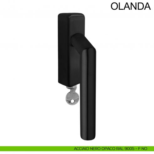 Maniglia in acciaio per finestra con chiave DK Olanda Fimet Inox nero opaco RAL 9005