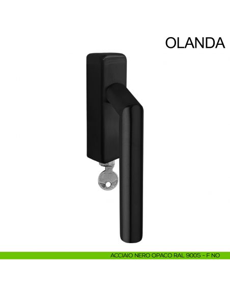 Maniglia in acciaio per finestra con chiave DK Olanda Fimet Inox nero opaco RAL 9005