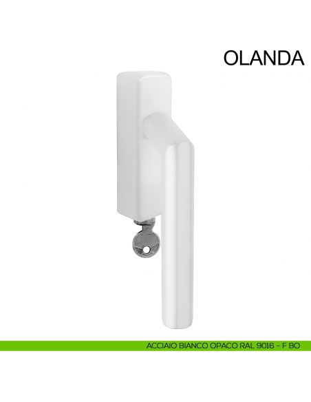 Maniglia in acciaio per finestra con chiave DK Olanda Fimet Inox bianco opaco RAL 9016
