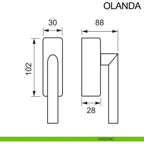 Maniglia in acciaio per finestra con chiave DK Olanda Fimet Inox disegno