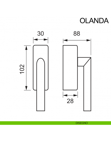 Maniglia in acciaio per finestra con chiave DK Olanda Fimet Inox disegno