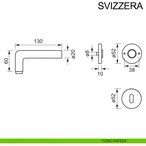 Maniglia in acciaio per porta Svizzera Fimet Inox disegno foro patent
