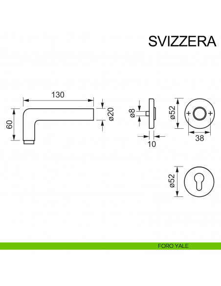 Maniglia in acciaio per porta Svizzera Fimet Inox disegno foro yale