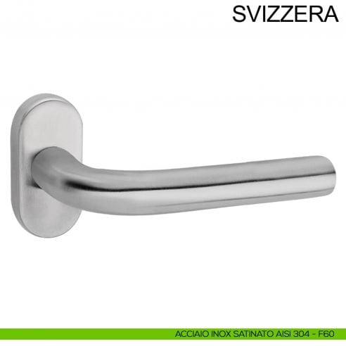 Maniglia con rosetta ovale in acciaio per porta Svizzera Fimet Inox acciaio AISI 304