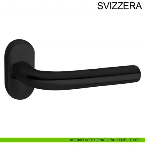 Maniglia con rosetta ovale in acciaio per porta Svizzera Fimet Inox nero opaco RAL 9005