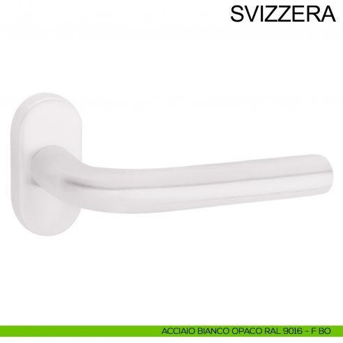 Maniglia con rosetta ovale in acciaio per porta Svizzera Fimet Inox bianco opaco RAL 9016