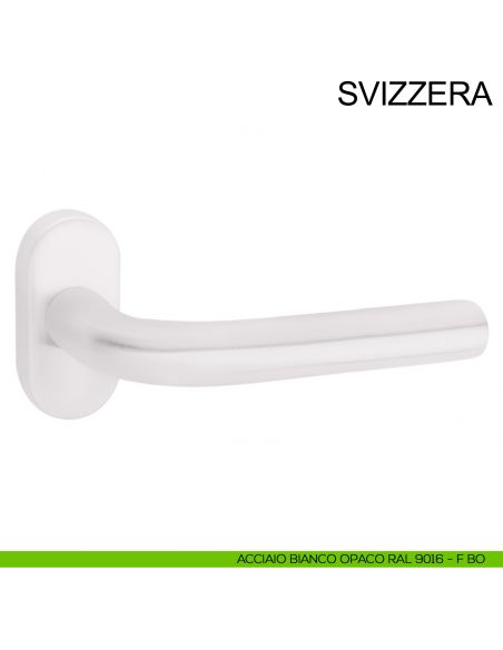 Maniglia con rosetta ovale in acciaio per porta Svizzera Fimet Inox bianco opaco RAL 9016