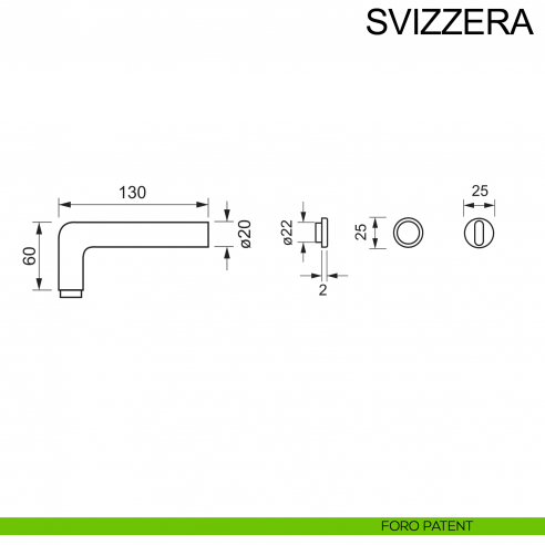 Maniglia con rosetta mini in acciaio per porta Svizzera Fimet Inox disegno foro patent
