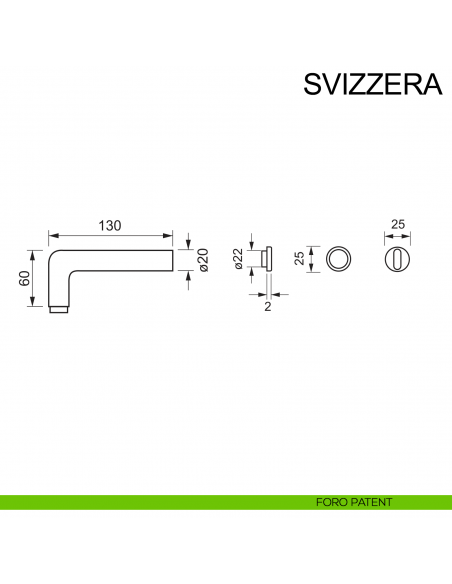 Maniglia con rosetta mini in acciaio per porta Svizzera Fimet Inox disegno foro patent