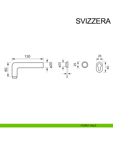 Maniglia con rosetta mini in acciaio per porta Svizzera Fimet Inox disegno foro yale