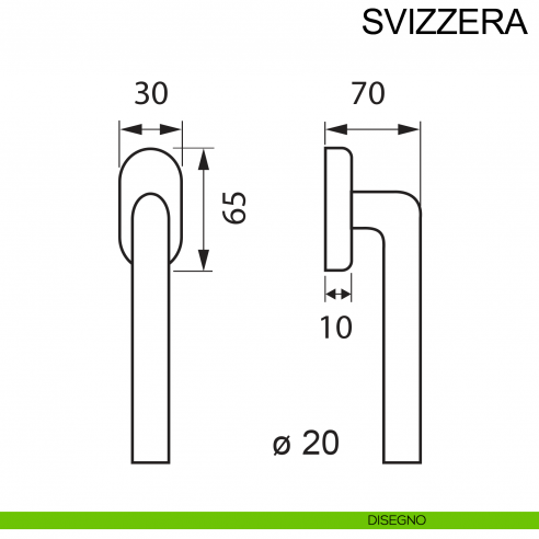 Maniglia in acciaio per finestra DK Svizzera Fimet Inox disegno